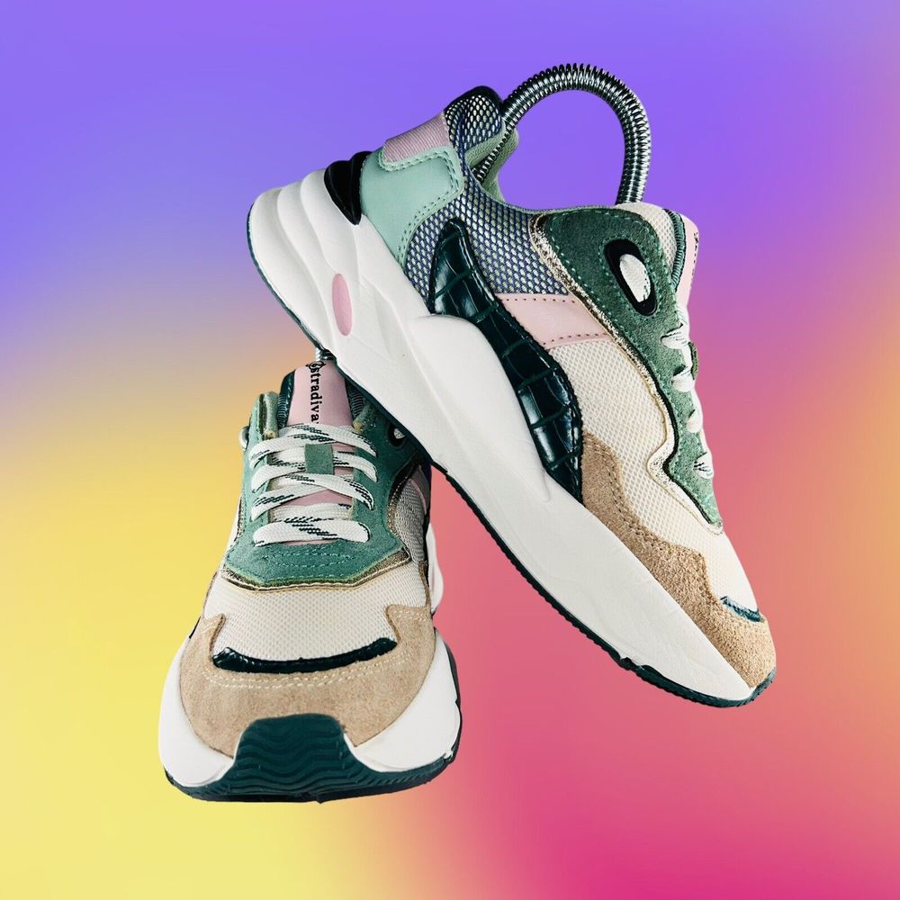 Stradivarius Sneakers Womens US 4-4.5 EU 35 Patike Green Colorful Fashionable